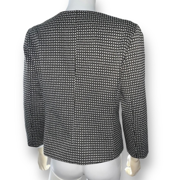 ANN TAYLOR Basket Weave Print Collarless Blazer Snap Button Jacket Black S - Picture 5 of 9